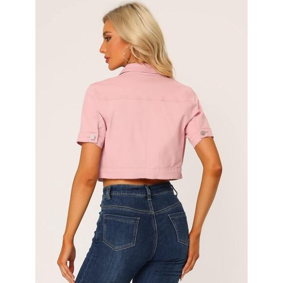 Women's Denim Crop Jackets Button Down Blush Pink Jean Jacket NWT - Picture 3 of 6